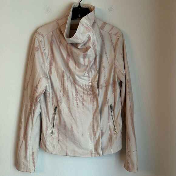 BLANK NYC WOMEN MOTO JACKET TIE DYE BLUSH FAUX BLUSH SUEDE SOFT COAT MEDIUM EUC! - Picture 4 of 15